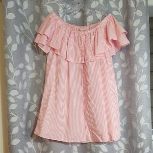 Heart & Hips Pink Striped Off-Shoulder Ruffle Cotton Dress size L